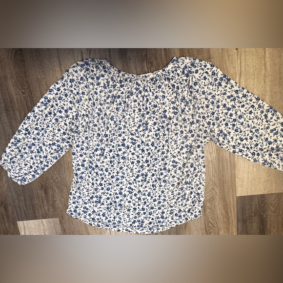 Chaps Cream and Blue Floral Button-Up Blouse - Picture 3 of 9